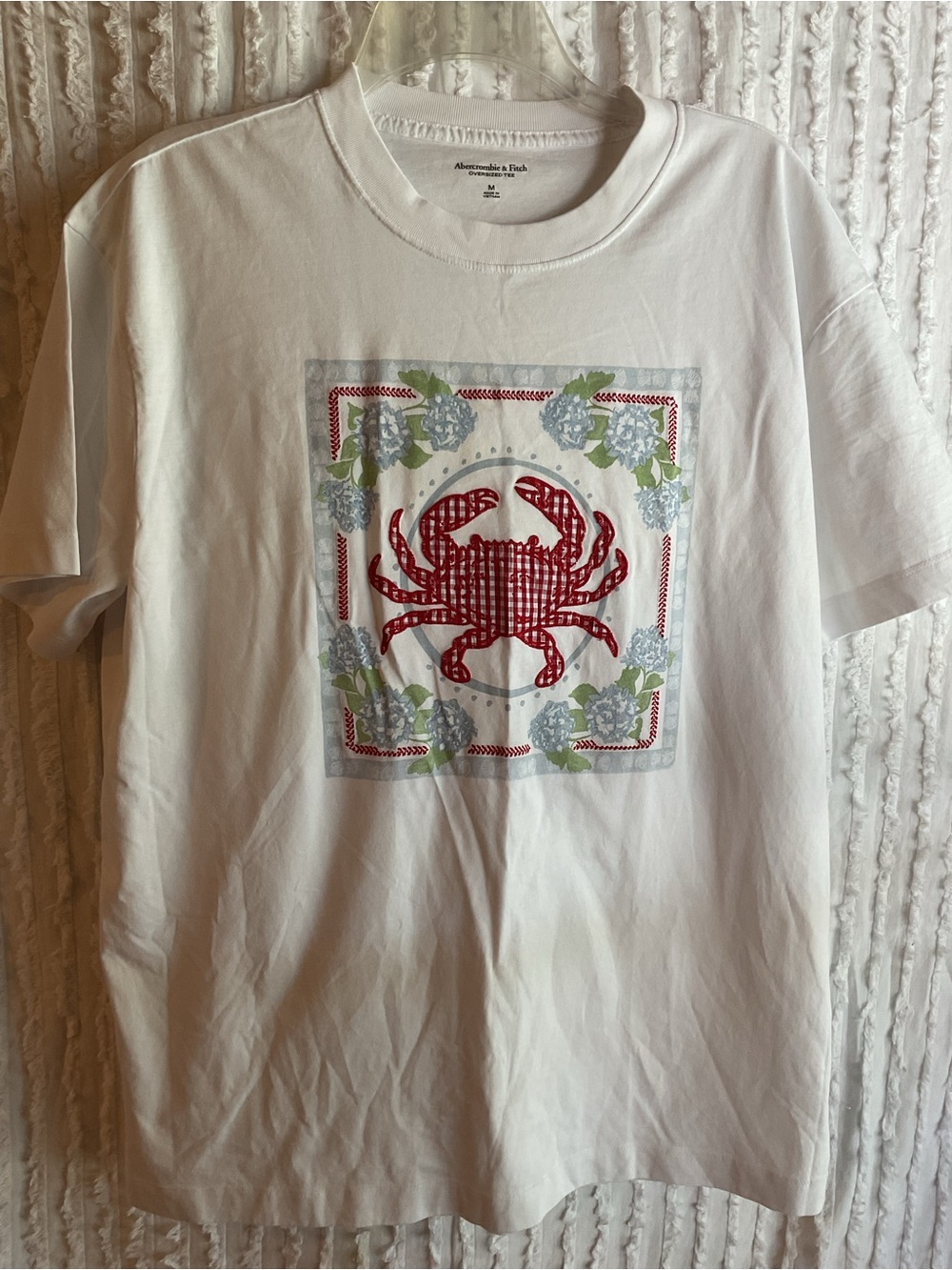 New Abercrombie& Fitch Oversized Tee White Coastal Crab Graphic T-Shirt Sz.M.